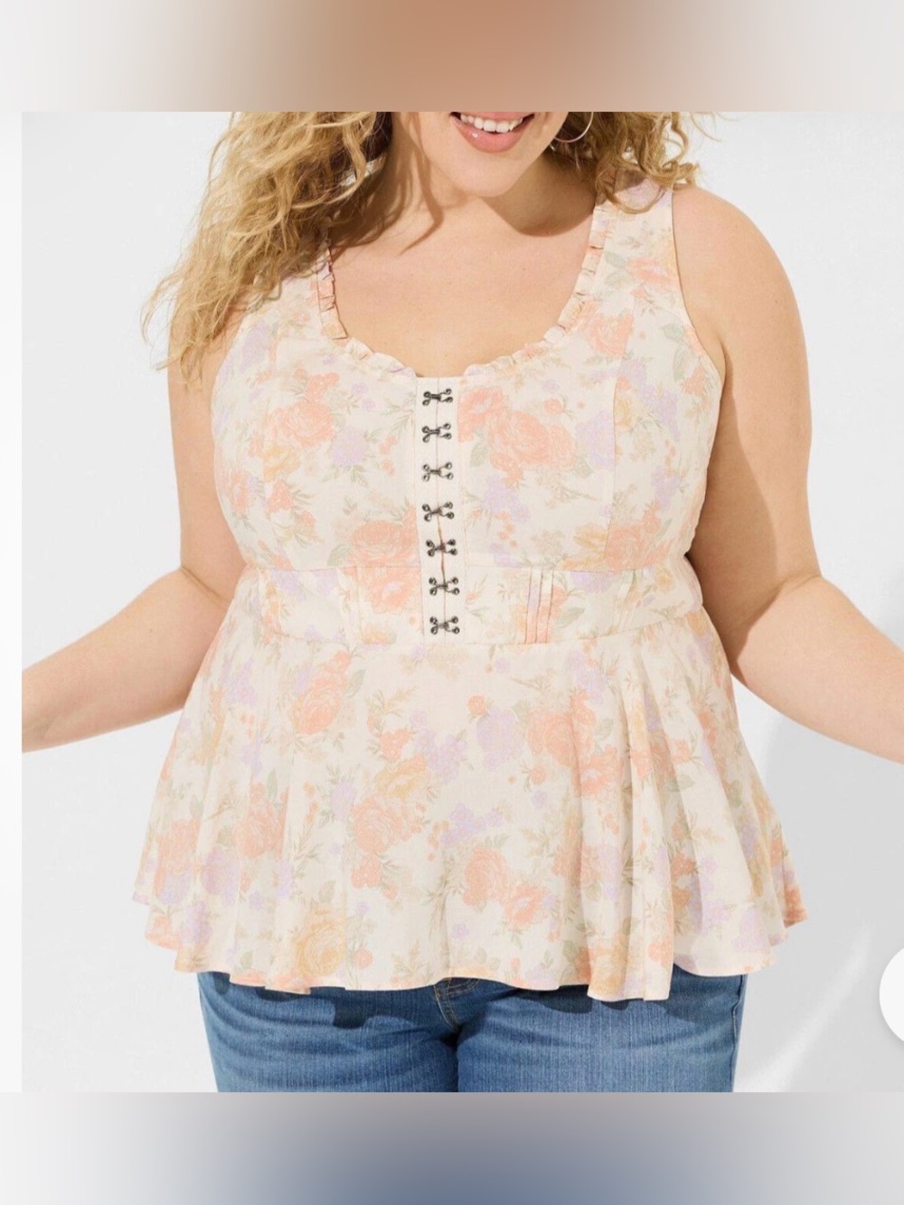 Torrid Babydoll Challis Corset Top Womens 1 Beige Orange Sleeveless Fairy Grunge